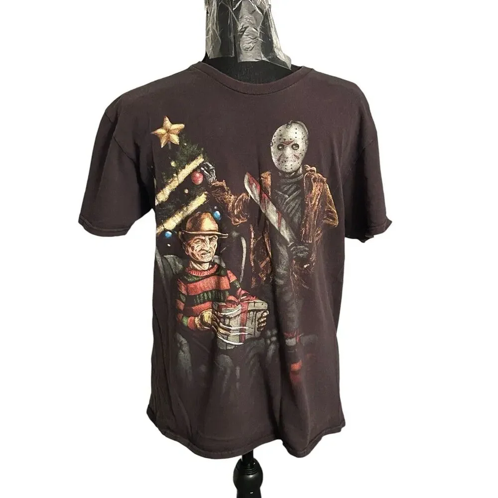 Nightmare on Elm St Freddy Jason Christmas T-Shirt Men Medium Short Sleeve Black